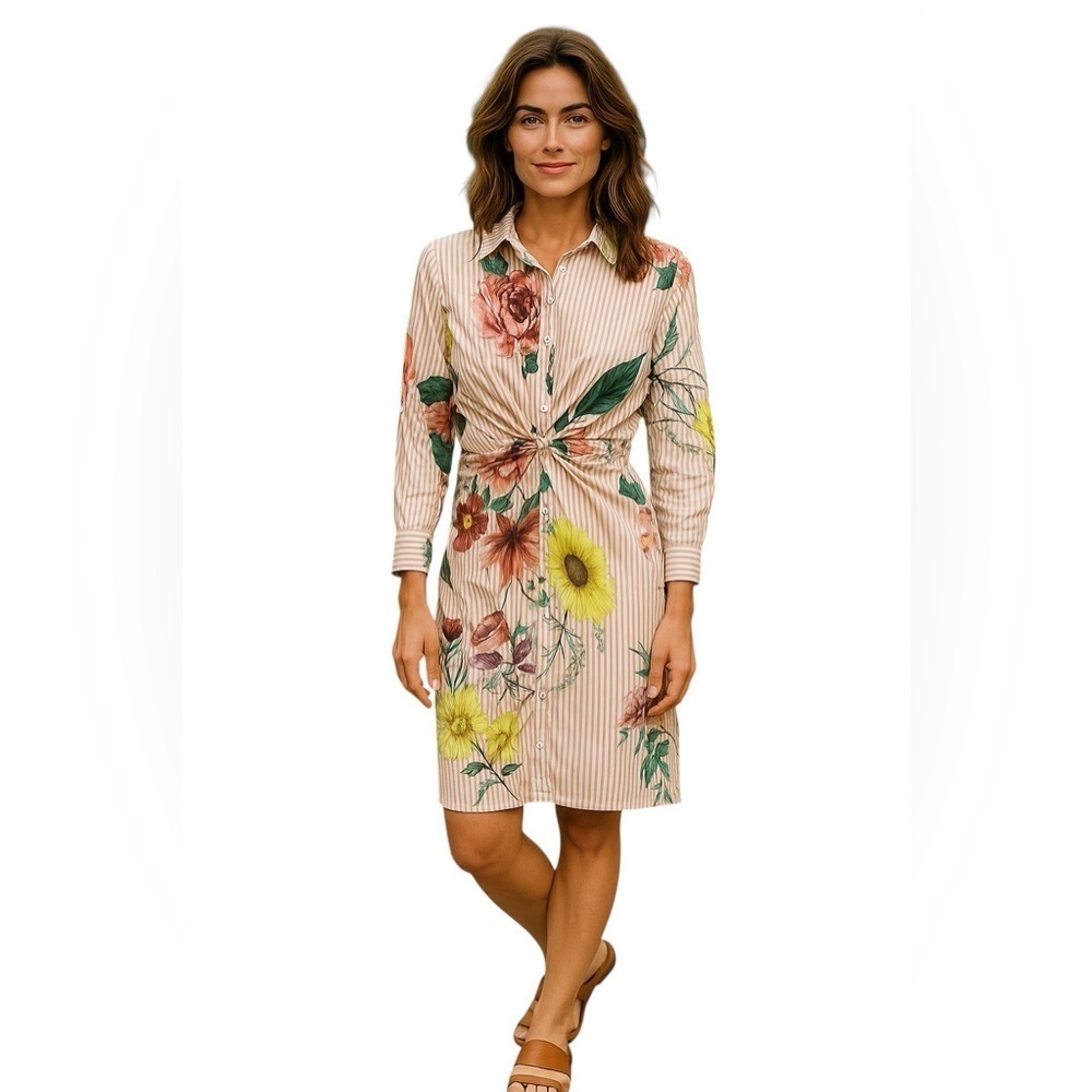FXJC Woman Striped Floral Button-Down Dress – Small